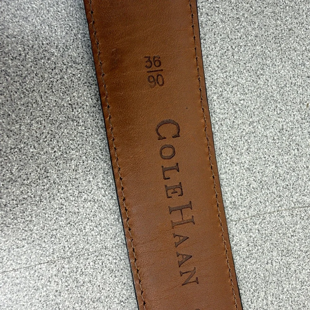 Cole Haan Belt Mens 36 Black Leather Dress Classic Silver Buckle 1 Inch Wide